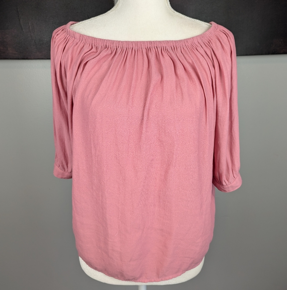 Peachy pink off the shoulder top
